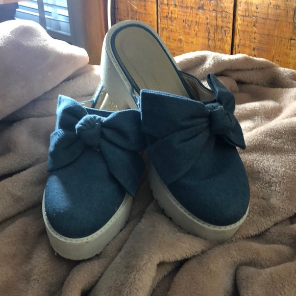 ASOS Shoes - ASOS denim platform clogs with bow, size 8.